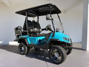 Sky Blue Evolution Maverick 2 plus 2 Golf Cart